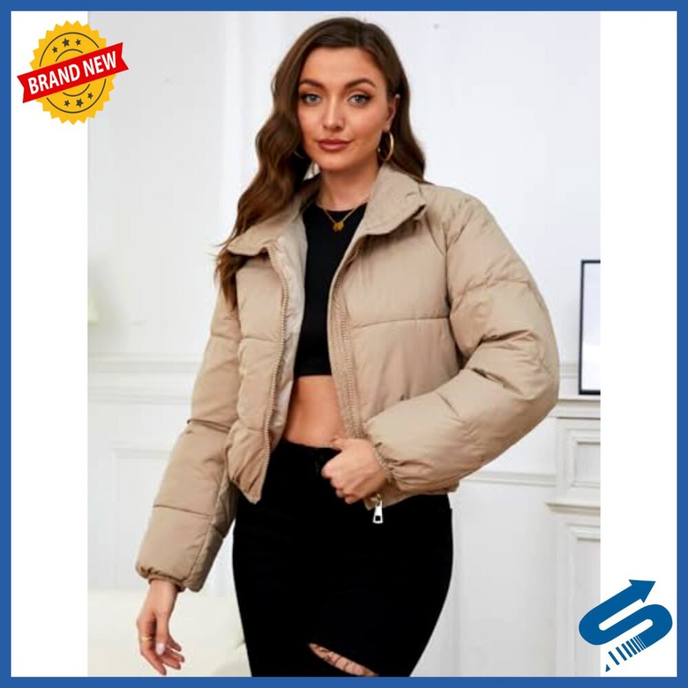 Cropped Puffer Jacket Lightweight Down Quilted Fu… - image 2